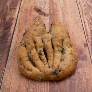 Fougasse aux deux olives pain farine de blé olives noires et vertes herbes de Provence boulangerie pâtisserie Lafitau Brignoles 83