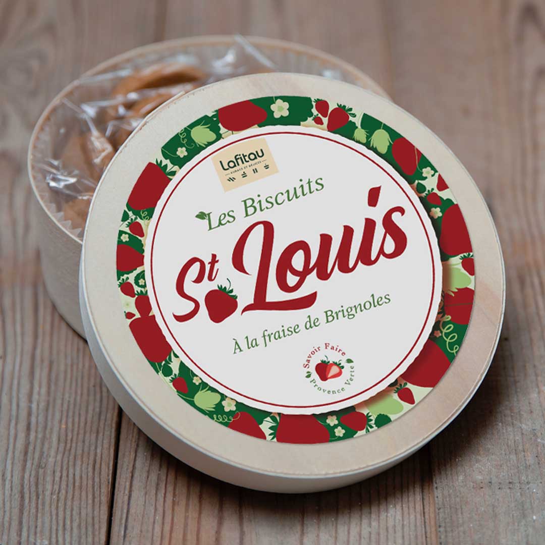 boîte de 12 biscuits Saint-Louis à la fraise de Brignoles boulangerie pâtisserie Lafitau Brignoles 83