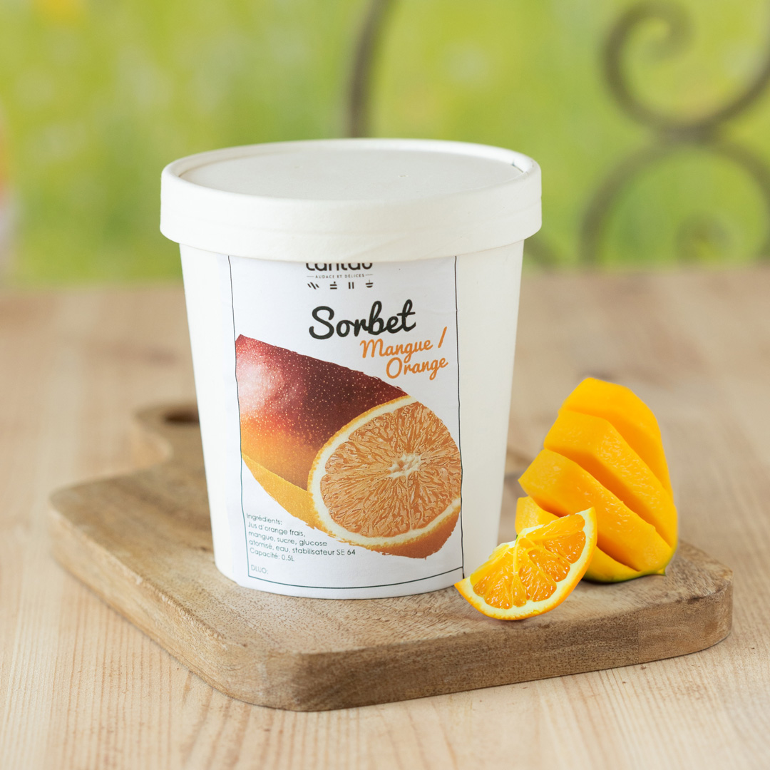Sorbet mangue orange demi litre 66% de fruit eau sucre stabilisateur boulangerie pâtisserie Lafitau Brignoles 83